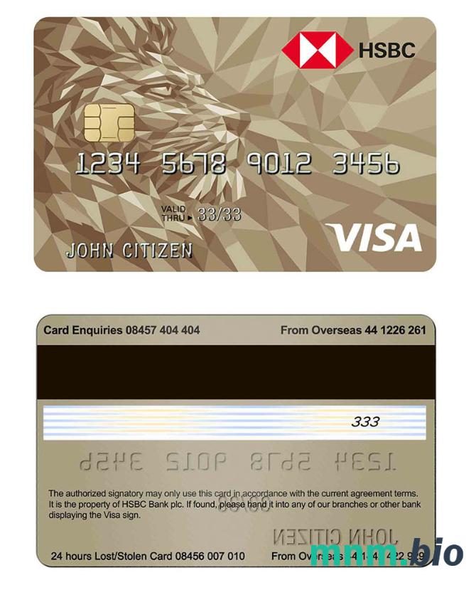 UK HSBC Visa Złoto Credit karta w pełni edytowalne PSD